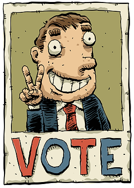 Cartoon Politician with Vote Sign