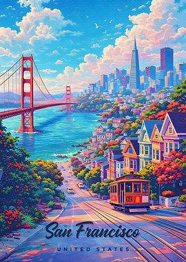 San Francisco Cable Car and Golden Gate Bridge