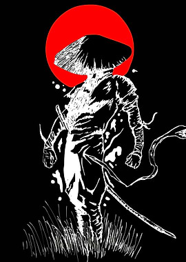 Samurai Warrior Under Red Sun