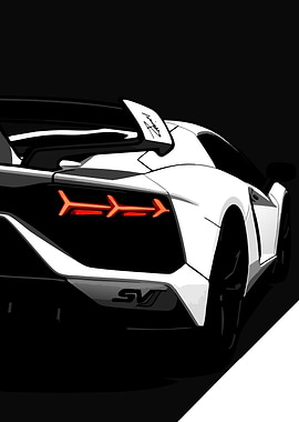 White Lamborghini Aventador SVJ Rear View