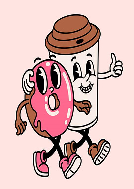 Retro Donut and Coffee Cup Characters