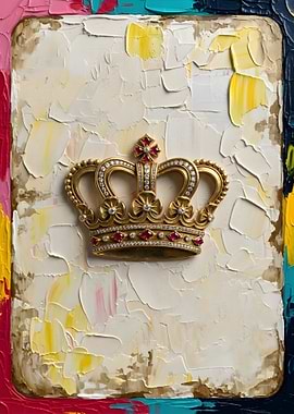 Golden Crown with Jewels on Textured Painting