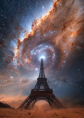 Eiffel Tower in a Cosmic Nebula