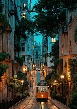 Lisbon Tram on Steep Street