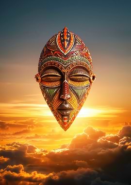 African Mask Floating in Sky