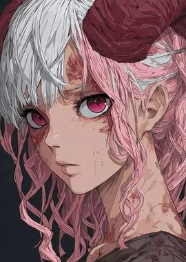 Girl with Horns and Pink Hair