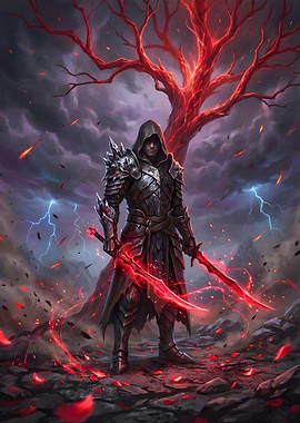 Dark Warrior with Red Swords