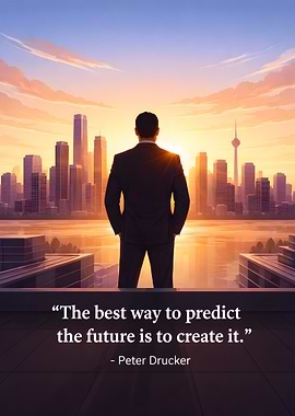 Businessman overlooking city at sunset