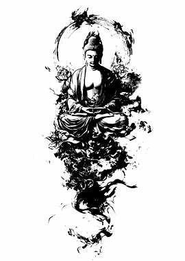 Meditating Buddha with Ink Splatter