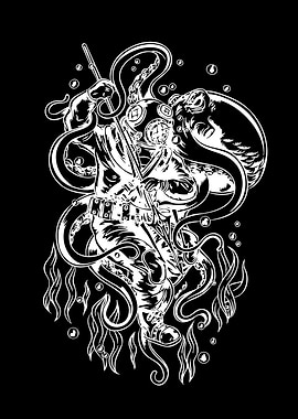 Diver Battling Octopus