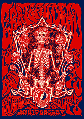 Grateful Dead Skeleton and Roses Anniversary Poster