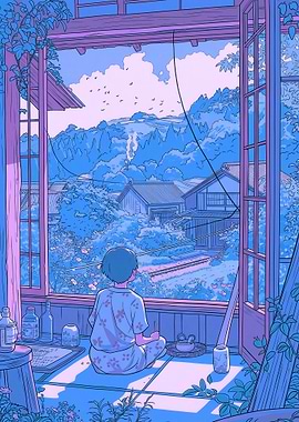 Person Gazing Out at a Serene Landscape