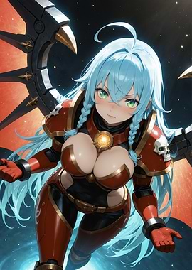 Anime Warrior with Blue Hair and Armor