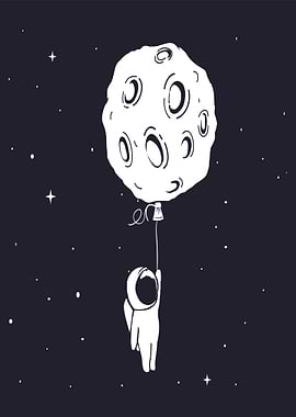 Astronaut floating with moon balloon
