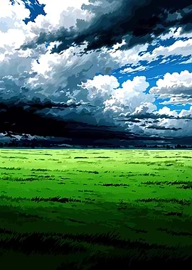 Stormy Sky Over Grassy Field
