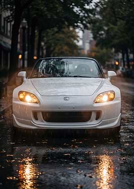 White Honda S2000 in Rain