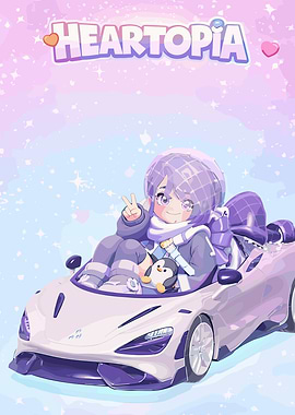 Cute Anime Character in a Sports Car