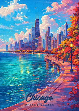 Chicago Skyline in Autumn