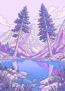 Serene Mountain Lake with Pine Trees