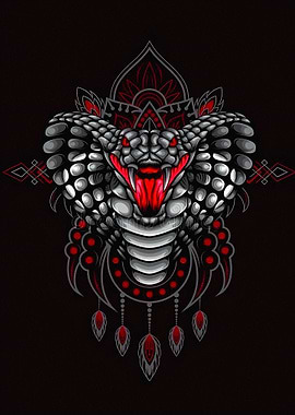Aggressive Cobra with Red Mandala
