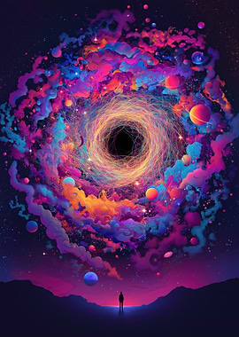 Cosmic Black Hole with Colorful Nebula
