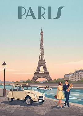 Parisian Scene with Eiffel Tower