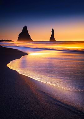Dramatic Sunset Over Black Sand Beach