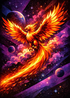 Fiery Phoenix in Cosmic Nebula