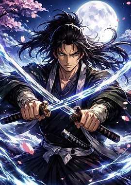 Samurai warrior with crossed swords