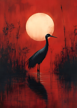 Crane in Red Sunset