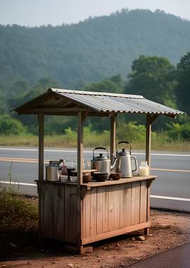 Roadside Drink Stand with Mountains