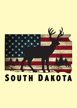 South Dakota Deer and Flag