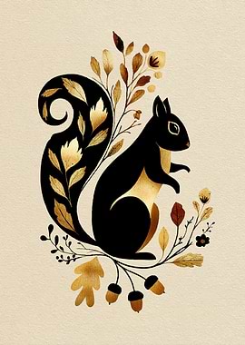 Black Squirrel with Golden Autumn Leaves