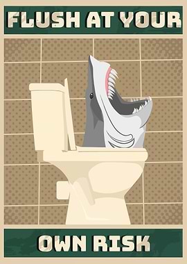 Shark in Toilet Warning Poster
