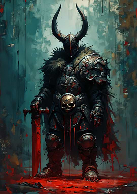 Dark Warrior with Bloody Sword