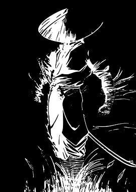 Samurai Warrior in Black and White