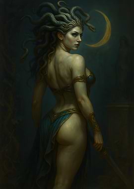 Medusa with Snakes and Crescent Moon