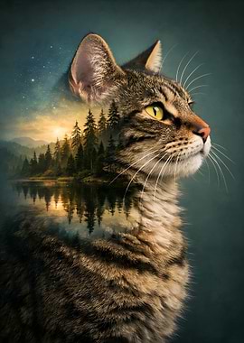 Cat with Forest Reflection Nature