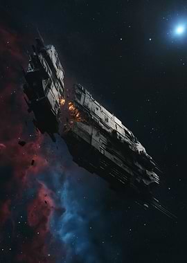 Damaged Spaceship in Nebula