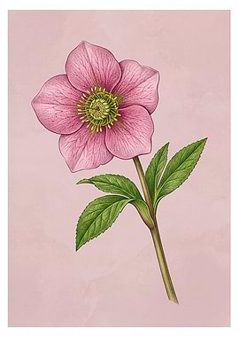 Pink Hellebore Flower Illustration