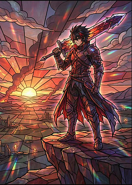 Stained Glass Knight at Sunset