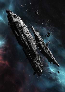 Massive Spaceship Wreckage in Nebula