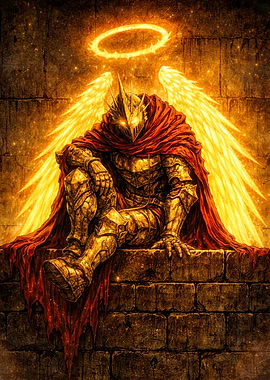 Golden Angel Knight with Red Cape