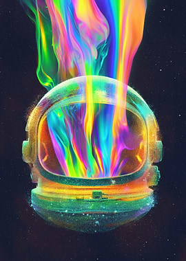 Astronaut Helmet with Rainbow Smoke