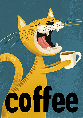 Yawning Cat with Coffee