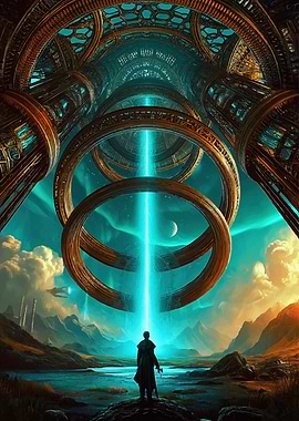 Sci-fi Landscape with Cosmic Rings