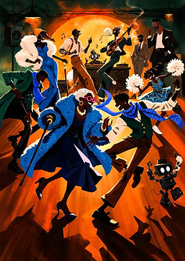 Retro Jazz Club with Dancing Figures and Robots