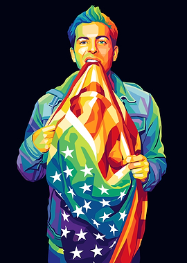 Hoodie Allen holding rainbow American flag