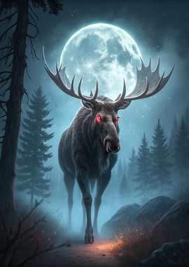 Mystical Moose Under Full Moon