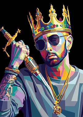 Eminem King Crown Microphone Sword Pop Art